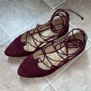 Old Navy maroon lace-up suede ballet flats size 9